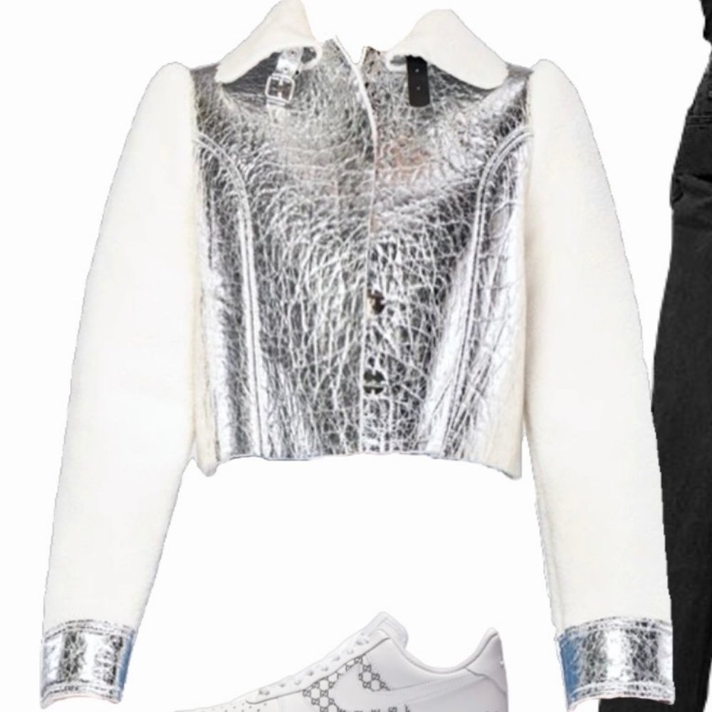 Sherpa Fleece Metallic Leather Jacket